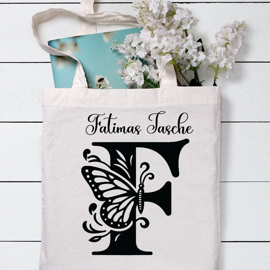Personalisierte Monogramm Tragetasche Schmetterlings-Buchstabe Tasche