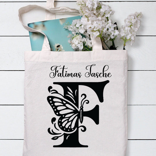 Personalisierte Monogramm Tragetasche Schmetterlings-Buchstabe Tasche