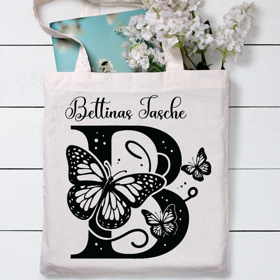 Personalisierte Monogramm Tragetasche-Design Buchstaben Schmetterling