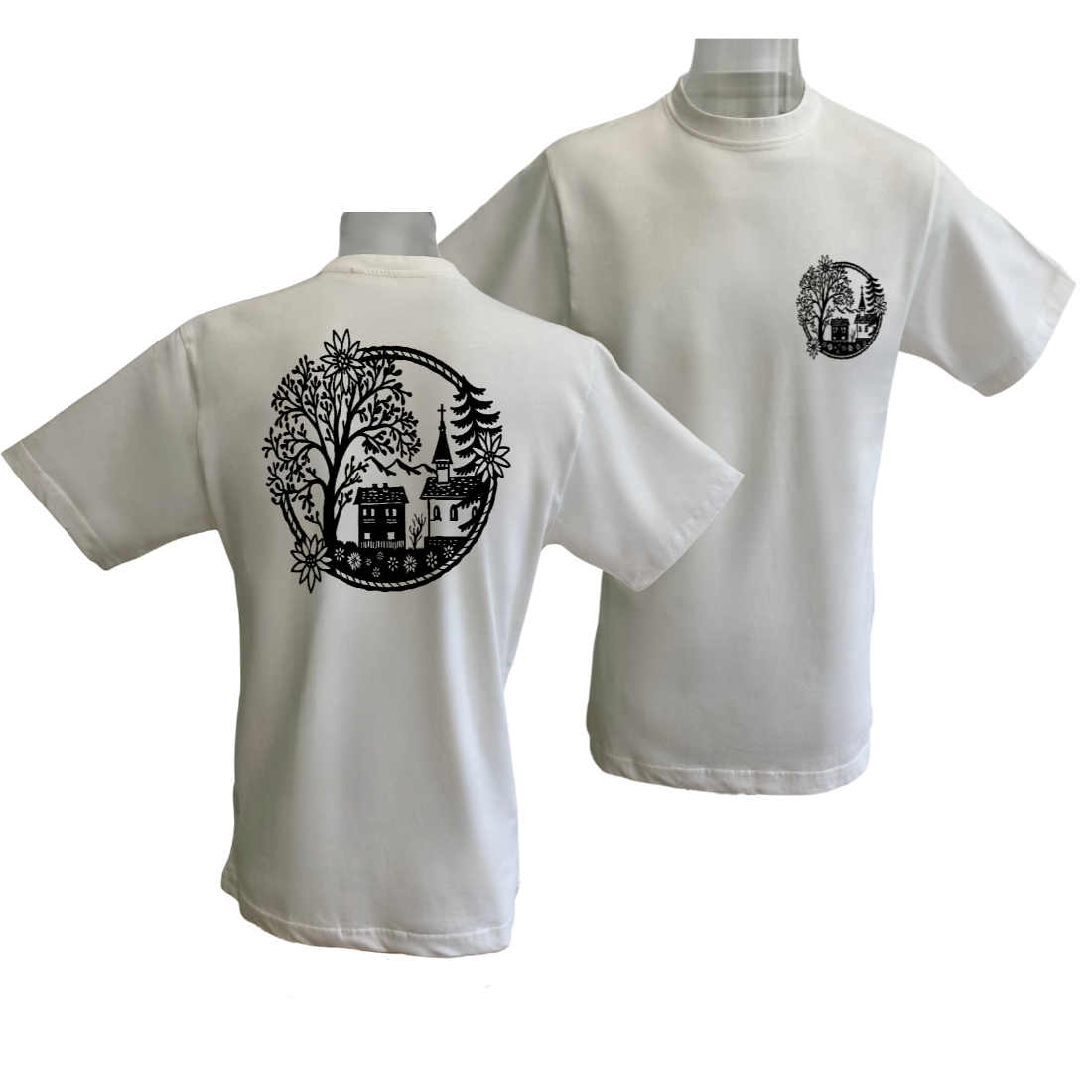 Weisses T-Shirt Model mit Scherenschnitt Design