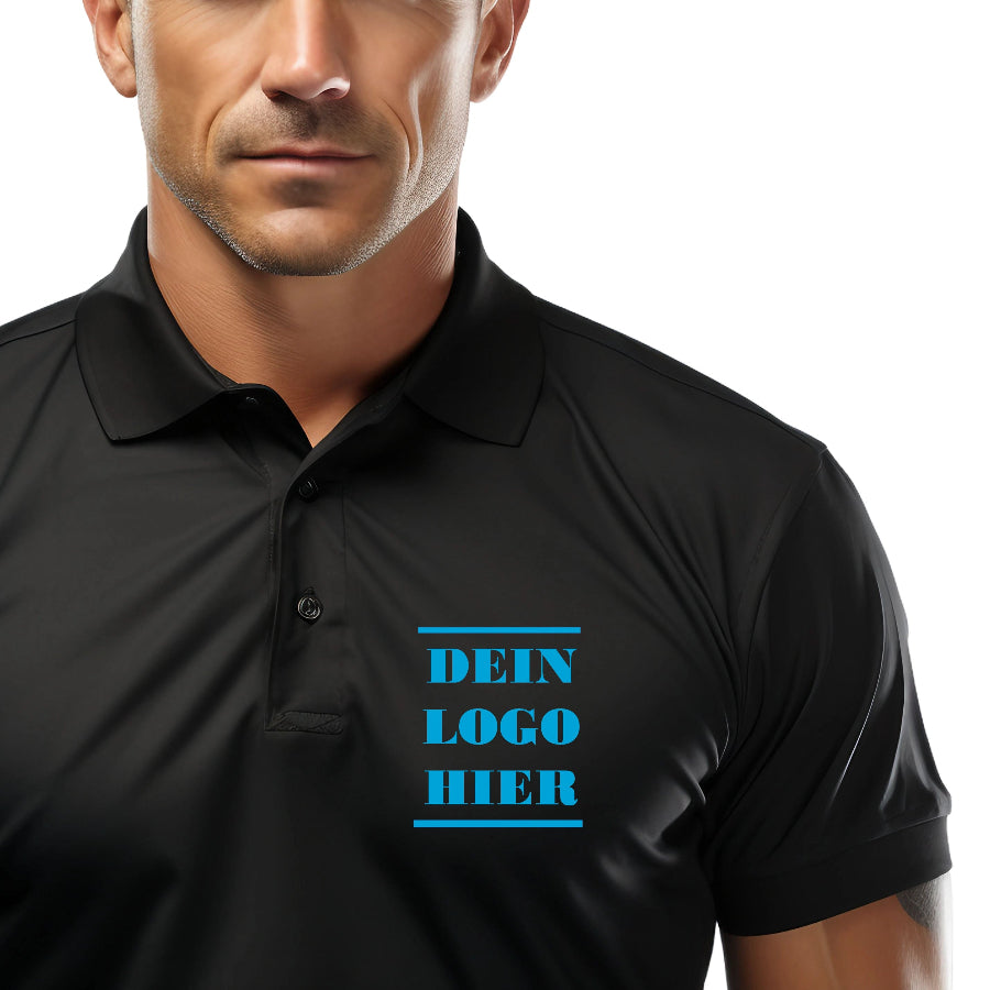 Poloshirt mit Logo bedrucken Schweiz-Bild Herr posiert mit Poloshirt